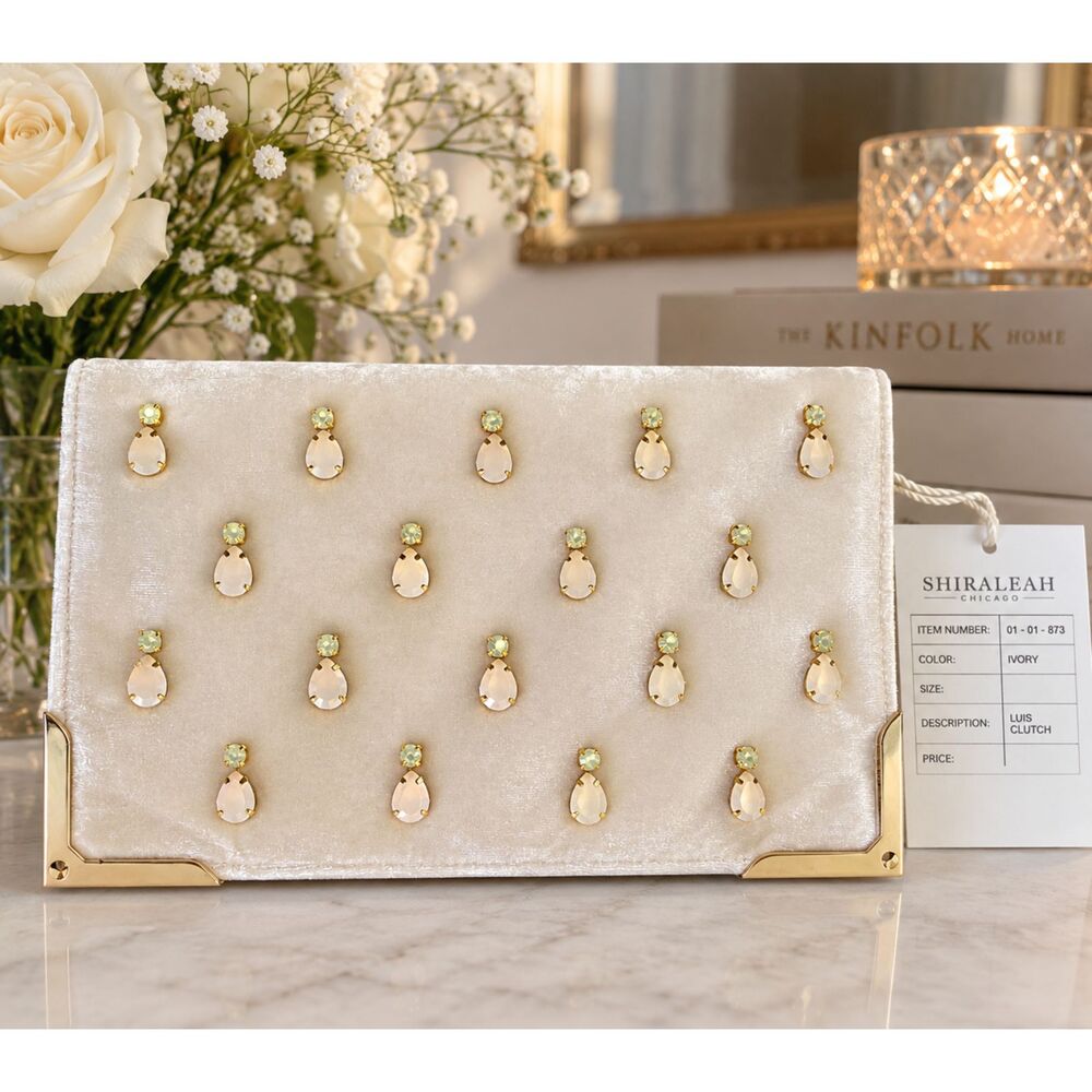 Shiraleah Chicago silk Clutch Ivory Velvet Crystal Jeweled Evening Bag NWT